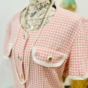 VTG La Belle Fashions Inc. Pink Houndstooth Patch Pocket Dress/USA Made/Size11